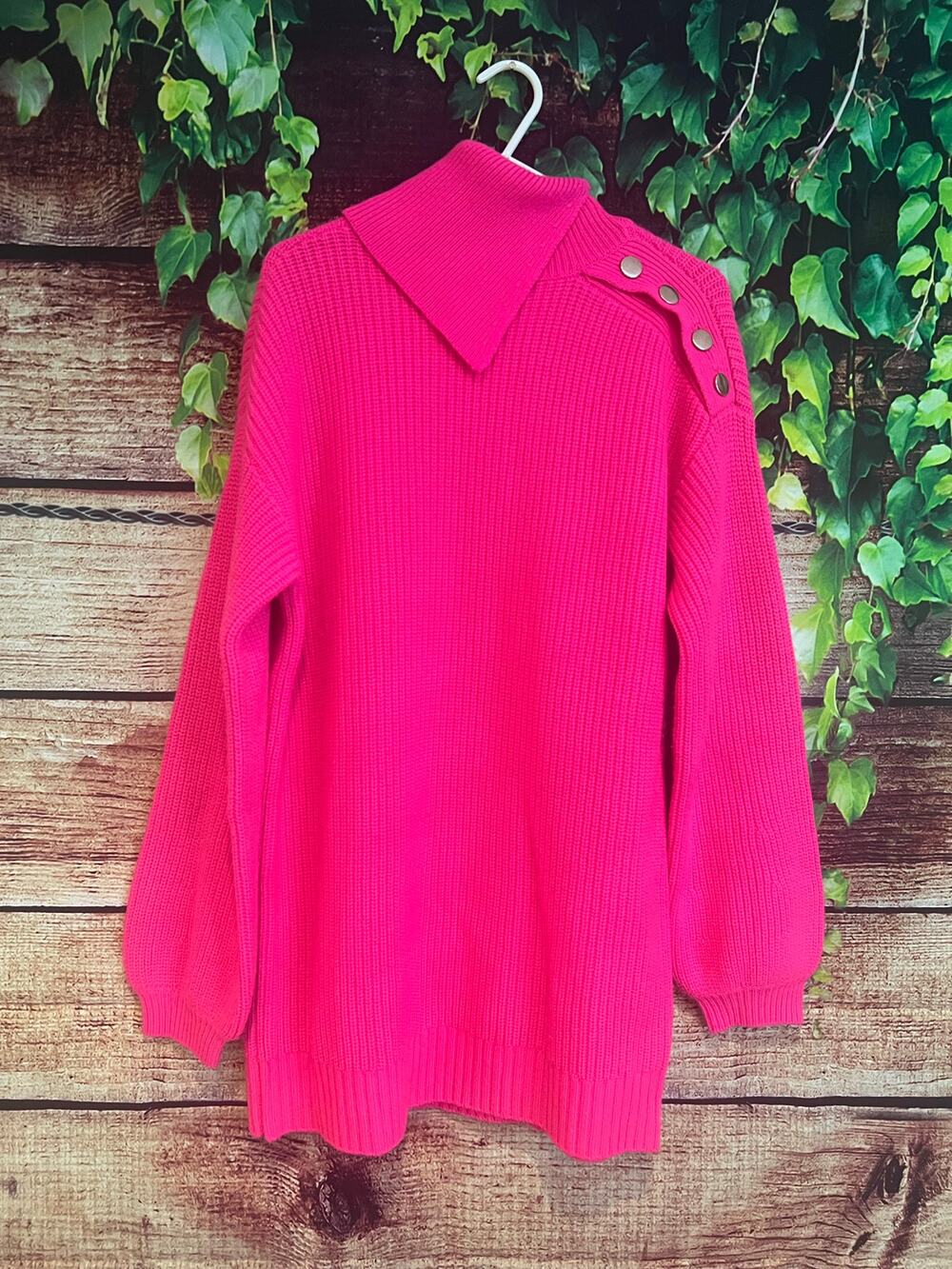 Generation Love Sweater Dress Tunic Top Hot Pink Barbiecore Cowl Neck L/XL